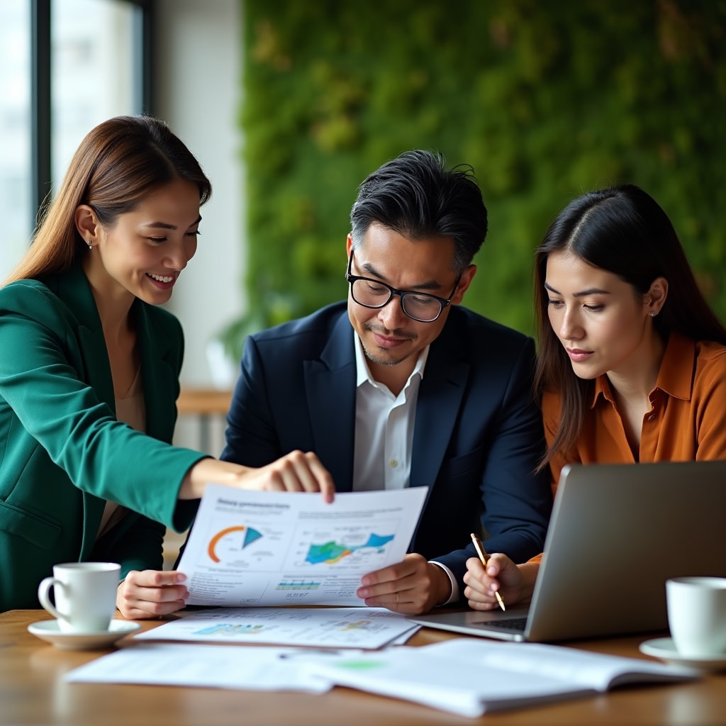 Team members reviewing logistics performance data and discussing optimization strategies